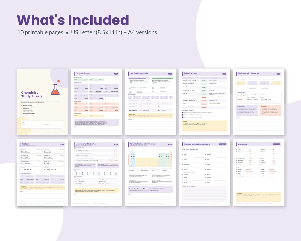 Chemistry Study Sheets – image 2