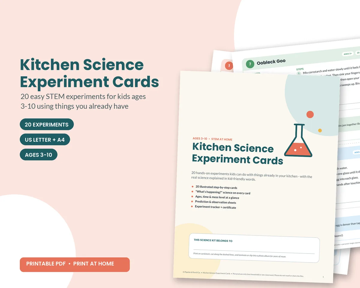 Kitchen science experiment cards printable