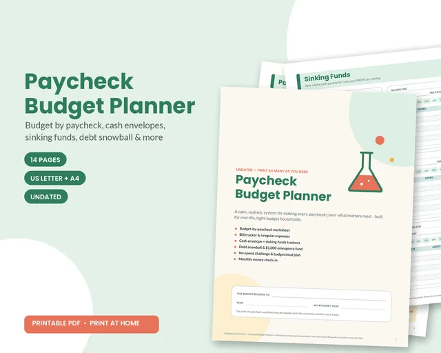 Paycheck Budget Planner printable mockup